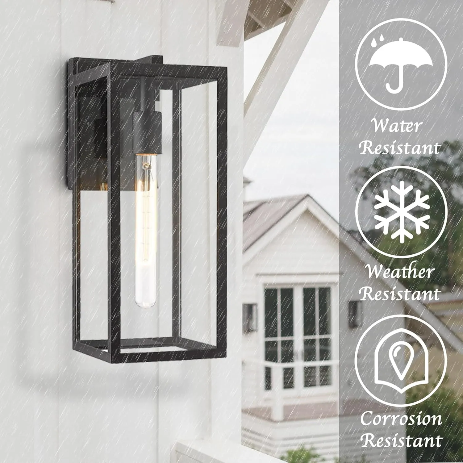 Bestshared Outdoor Wall Sconce Lights,Exterior Wall Lighting Fixtures with Clear Glass, Anti-Rust Modern Black Outside Lantern Lamp for House Front Porch Doorway Patio (Black, 15"-3 Pack)