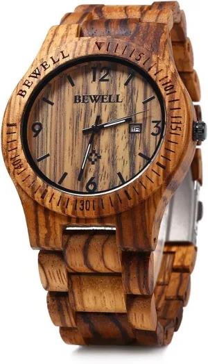 BEWELL ZS-W086B Wooden Watch Men Gifts Handmade Date Display Quartz Movement Analog Lightweight Wood Wrist Watches
