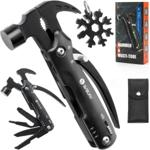BIBURY 12 in 1Multitool Hammer with Snowflake Tool, Survival Gear Outdoor Multi Tool with Safety Lock, Hammer Multitool for Outdoor, Camping, Hiking,Husband, Boyfriend