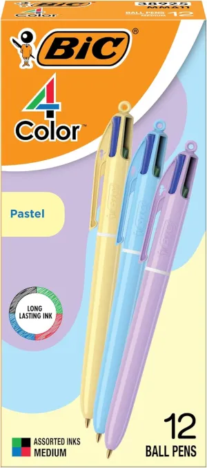 BIC 4-Color Pastel Ballpoint Pen with 1.0 mm Point, 12-Count Pack in Assorted Ink