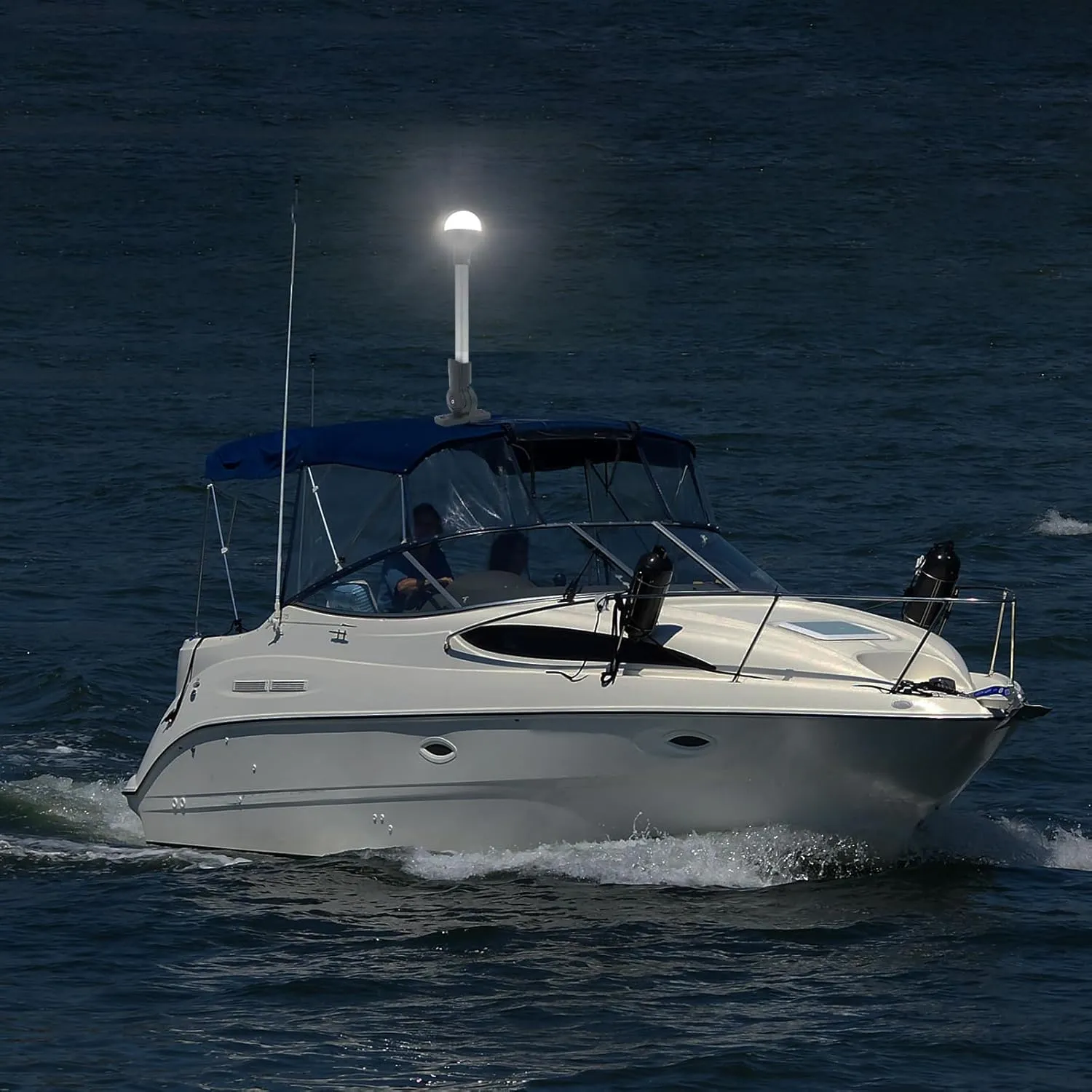 Bimini Top Light - All Round LED Anchor & Stern Lights, Folding Base USCG Certified 2NM, 12 Inches for Pontoon Boats (Horizontal Mount)