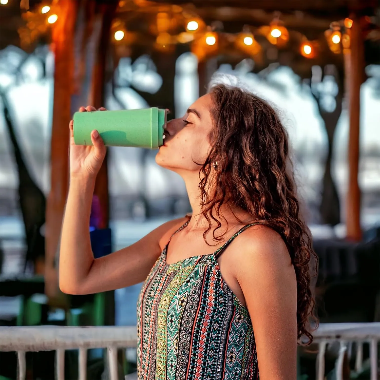bioGo 16oz Cup, Rice Husk Fibre, BPA-Free, Double Wall Insulation Reusable Coffee Cups, On-The-Go Travel Mug, Screw Tight Lid, Textured Grip, Ultra Lightweight Coffee Cup (Mint, 16oz)
