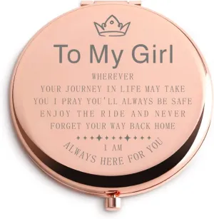 Birthday Gifts for Daughters from Mom and Dad Rose Gold Compact Cute for Purse Travel Folding Hand Mirror for Graduation Birthday Christmas Engagement