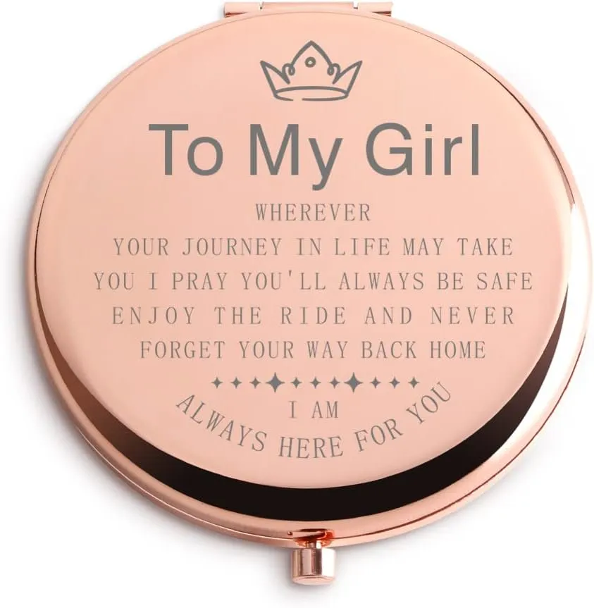 Birthday Gifts for Daughters from Mom and Dad Rose Gold Compact Cute for Purse Travel Folding Hand Mirror for Graduation Birthday Christmas Engagement