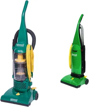 Bissell Commercial Pro Upright Dirt Cup Vacuum (Green) and BISSELL BigGreen Commercial PowerForce Bagged Lightweight, Upright, Industrial, Vacuum Cleaner