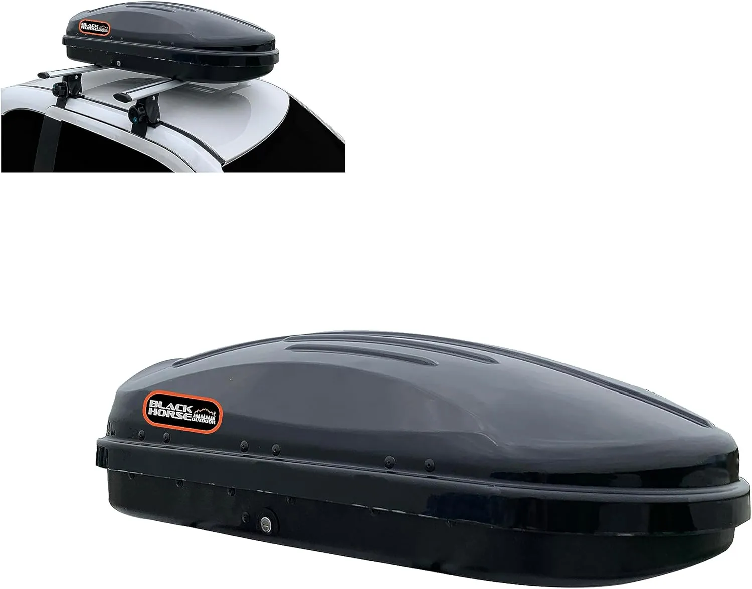 Black Horse Rooftop Cargo Carrier ABS   PMMA Hard Shell, 9 Cubic Feet Waterproof Car Roof Cargo Carrier Box w/Dual Side Opening, Security Key, 165lbs Capacity, for 28" to 80" Wide Crossbar Rack
