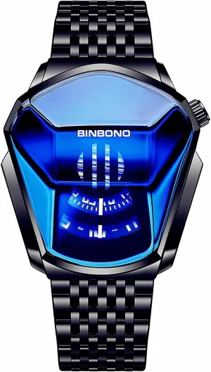Black Mens Watches Cobra Analogue Quartz Watch Stainless Steel Watch Band Sport Wristwatches