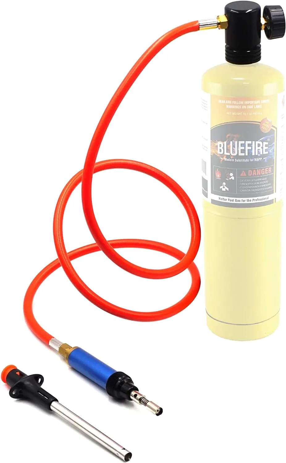 BLUEFIRE Propane/MAP Gas Soldering Torch Head Multi-Function Kit with 3' Hose | Premium Portable Self-Igniting Welding Station with Adjustable Flame, Accessories Available, Fuel by 1lb MAPP Cylinder
