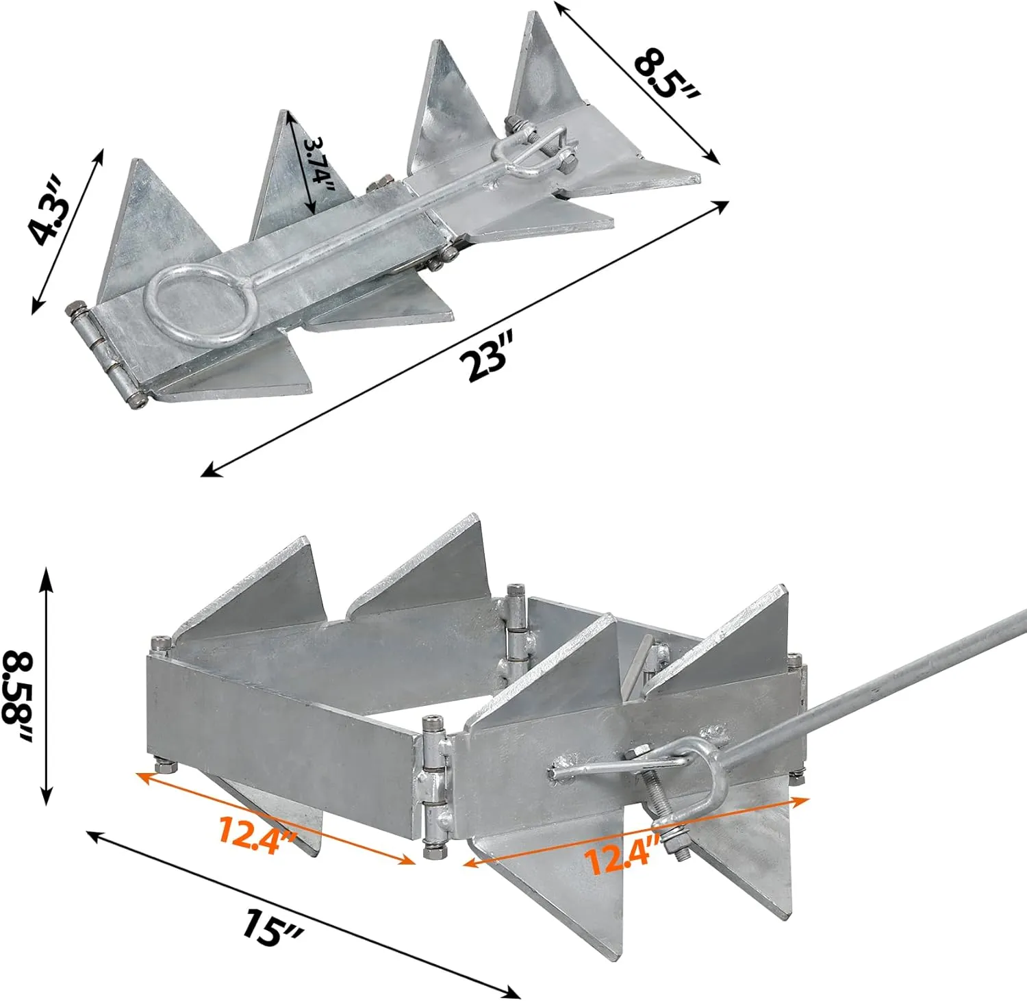 Boat Anchor 13LBS/19LBS/25LBS with Anchor Rope, Hot-Dipped Galvanized Folding Anchor, Boat Slide Cube Anchor (Box Style) Suitable for Boats