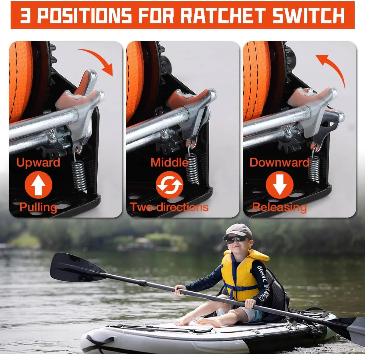 Boat Winches for Trailers, 1600lbs Boat Winch with 33 Ft Strap, Heavy Duty Hand Winch with 2-Way Ratchet 4:1 Gear, Portable Trailer Winch for Boat, Truck, Jet Ski, ATV, RV
