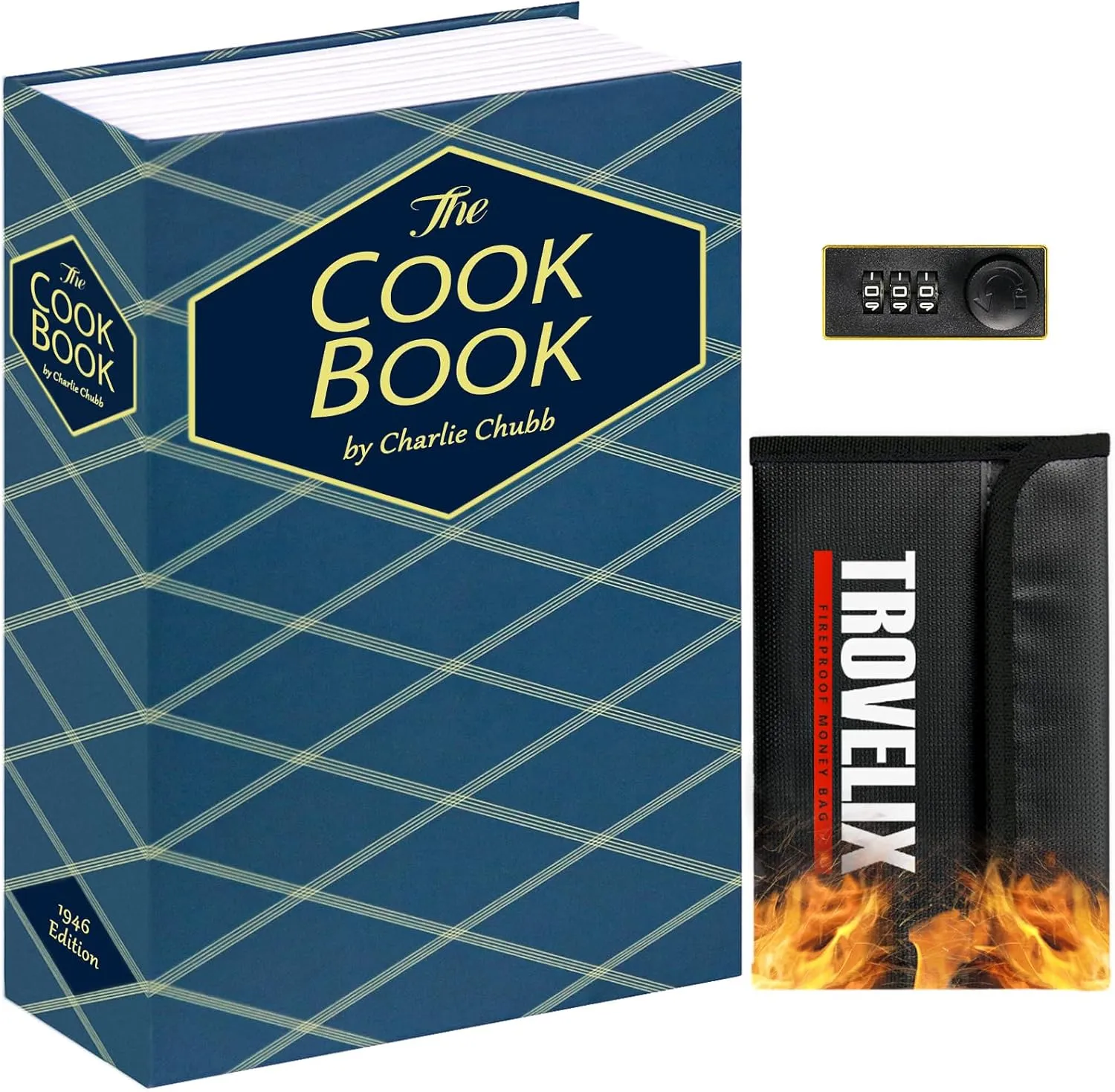 Book Safe with Combination Lock, Hidden Safe (10.55 x 7.95 x 2.62 Inch) with Fireproof Bag, Secret Diversion Safe, Hollow Book Box Hidden Storage, Money Safe Box for Cash (X-Large COOK)