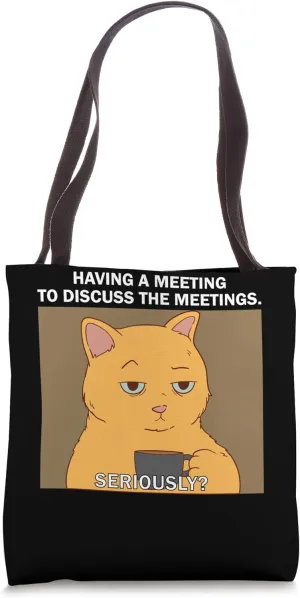 Bored Cat With Coffee Funny Virtual Work Meeting Meme Tote Bag
