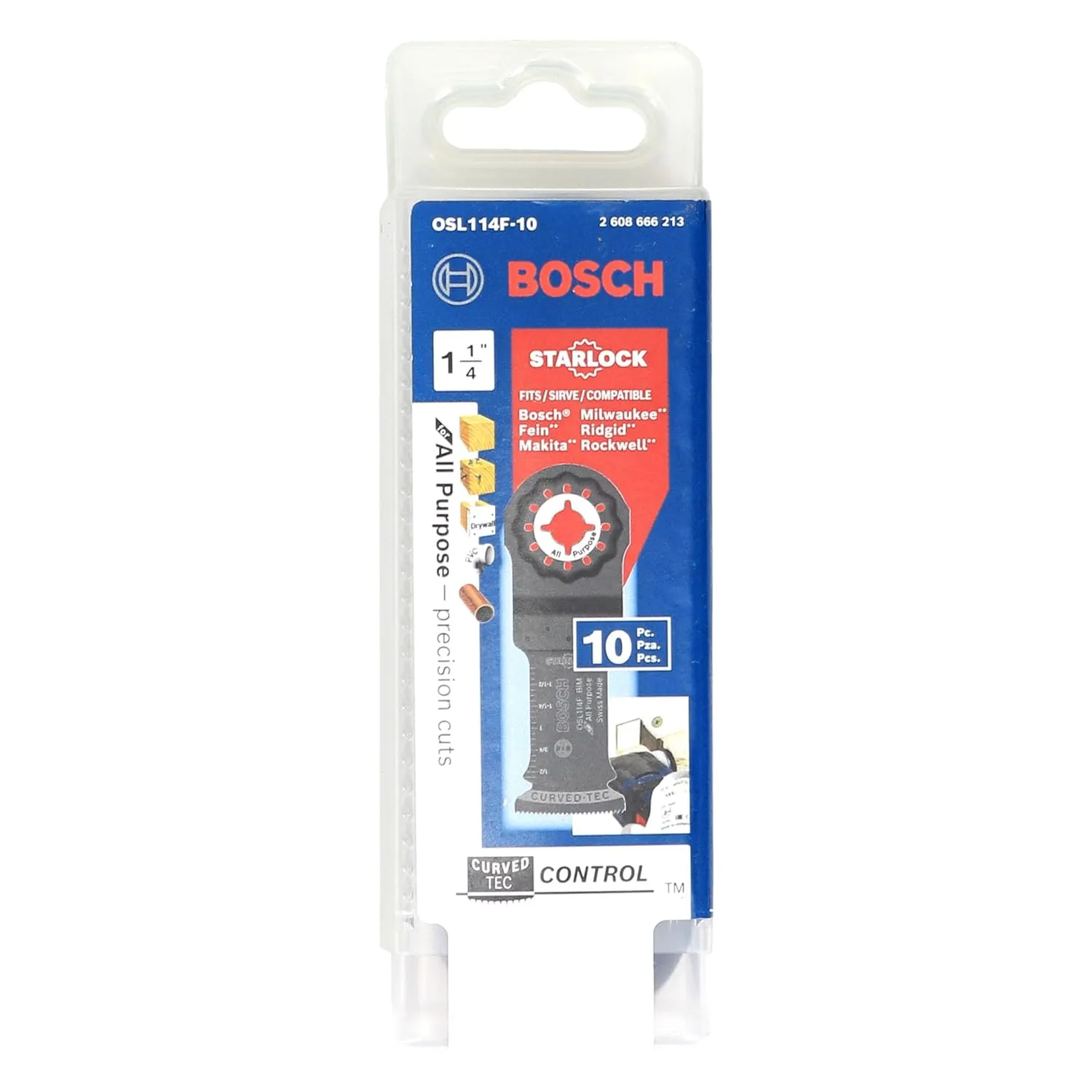 BOSCH OSL114F-10 10-Pack 1-1/4 In. Starlock Oscillating Multi Tool All Purpose Bi-Metal Plunge Cut Blades for Applications in Wood, Wood with Nails, Drywall, PVC, Metal (Nails and Staples)