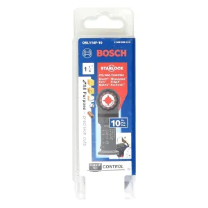 BOSCH OSL114F-10 10-Pack 1-1/4 In. Starlock Oscillating Multi Tool All Purpose Bi-Metal Plunge Cut Blades for Applications in Wood, Wood with Nails, Drywall, PVC, Metal (Nails and Staples)