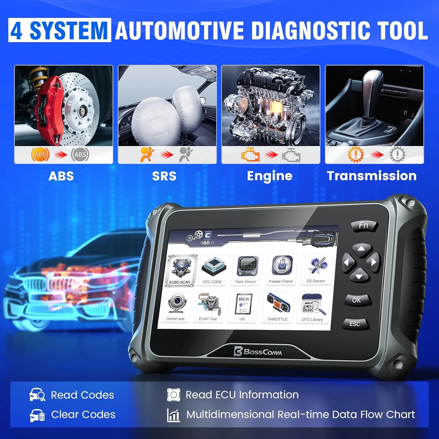 BOSSCOMM IF742 OBD2 Scanner, ABS/SRS/Transmission/Check Engine Code Reader Scan Tool with 6 Resets, ABS Bleeding/Oil/EPB/SAS/Throttle/BMS, Car Scanner Diagnostic Tool for All Cars, Upgraded of IF740