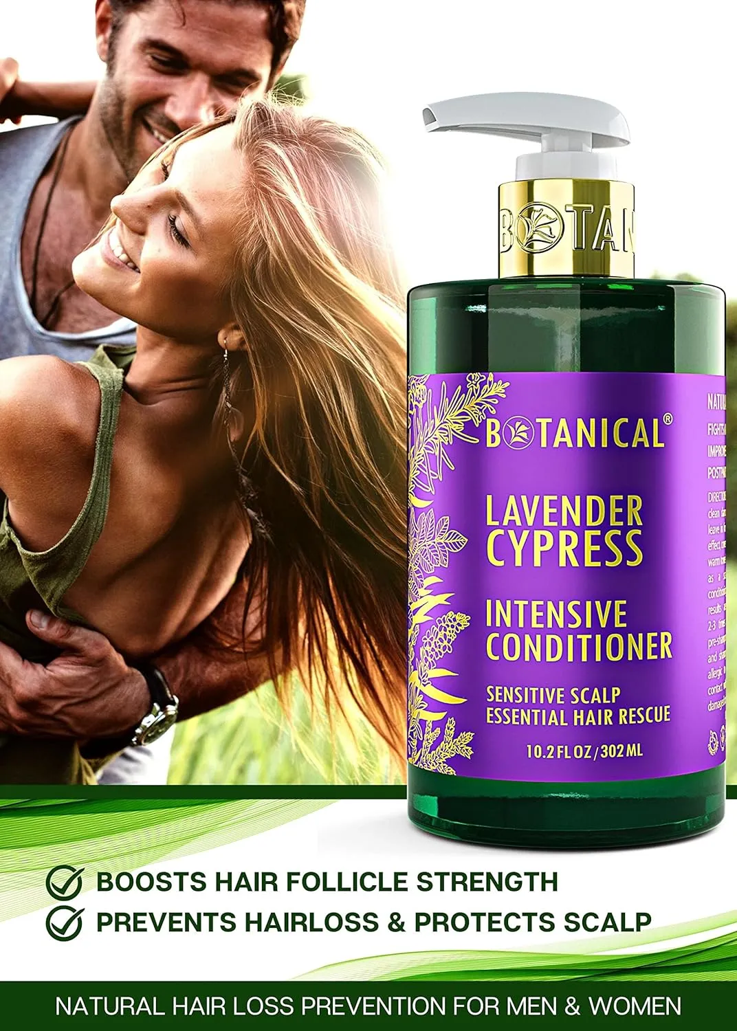 Botanical Hair Growth Lavender Conditioner Scalp Stimulating Anti-Hair Loss Therapy Intensive Repair For Weak Thinning Hair Postpartum Alopecia DHT Bocking 10.2 Fl Oz