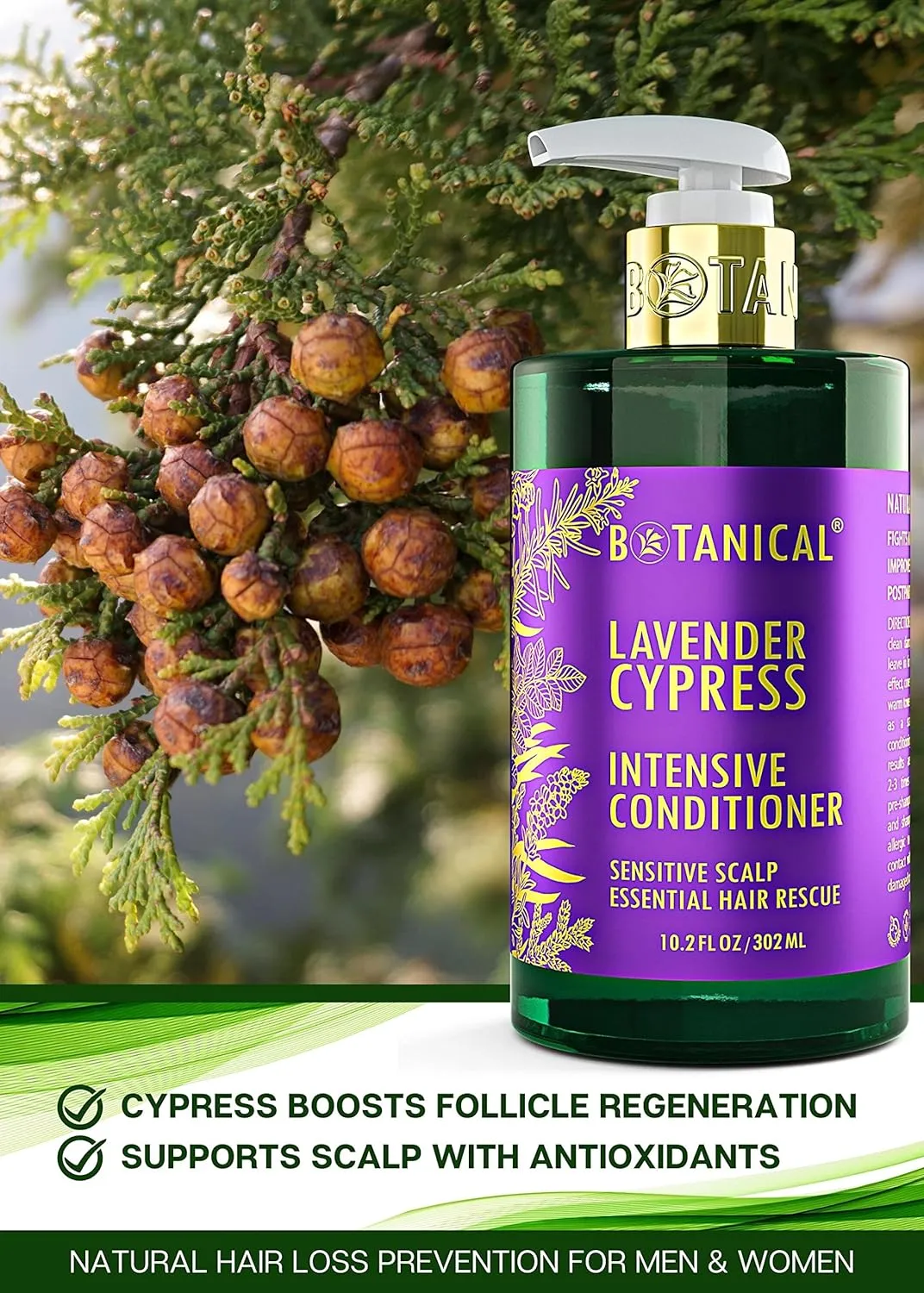 Botanical Hair Growth Lavender Conditioner Scalp Stimulating Anti-Hair Loss Therapy Intensive Repair For Weak Thinning Hair Postpartum Alopecia DHT Bocking 10.2 Fl Oz