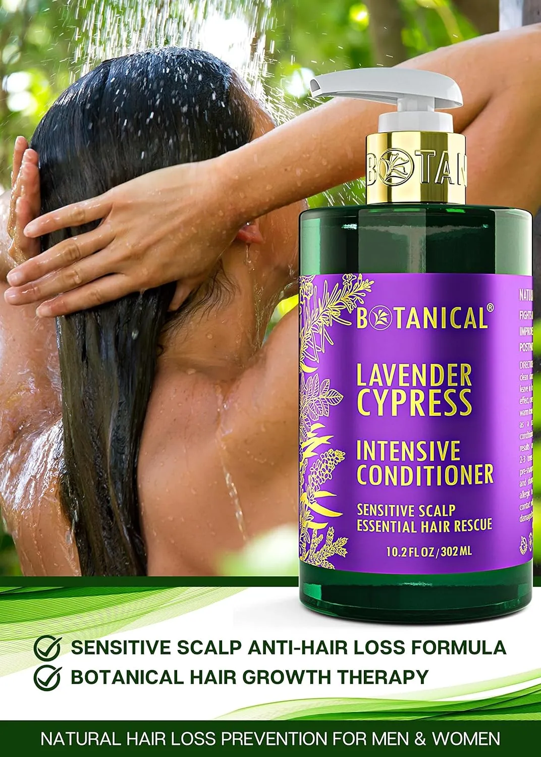 Botanical Hair Growth Lavender Conditioner Scalp Stimulating Anti-Hair Loss Therapy Intensive Repair For Weak Thinning Hair Postpartum Alopecia DHT Bocking 10.2 Fl Oz