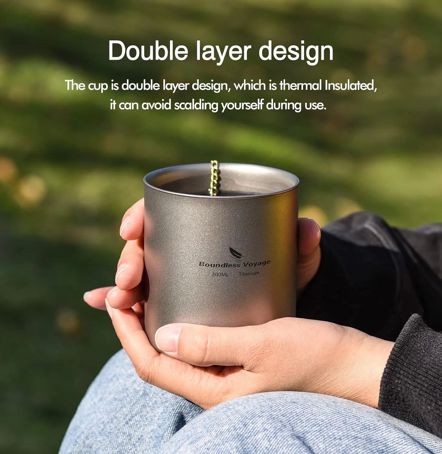 Boundless Voyage 4 in 1 Titanium Cup Double Walled Mug Lightweight Anti-scalding Drinkwear for Water Tea Wine Beer Fruit Juice(120ml 180ml 300ml)