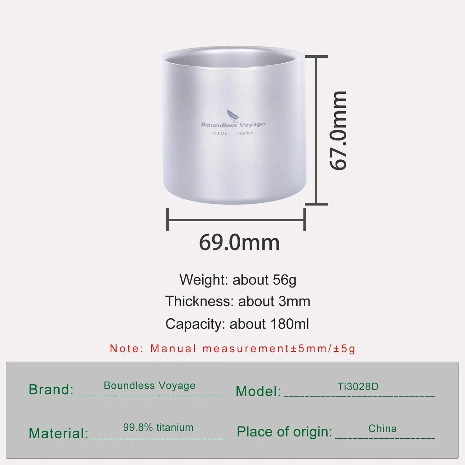 Boundless Voyage 4 in 1 Titanium Cup Double Walled Mug Lightweight Anti-scalding Drinkwear for Water Tea Wine Beer Fruit Juice(120ml 180ml 300ml)