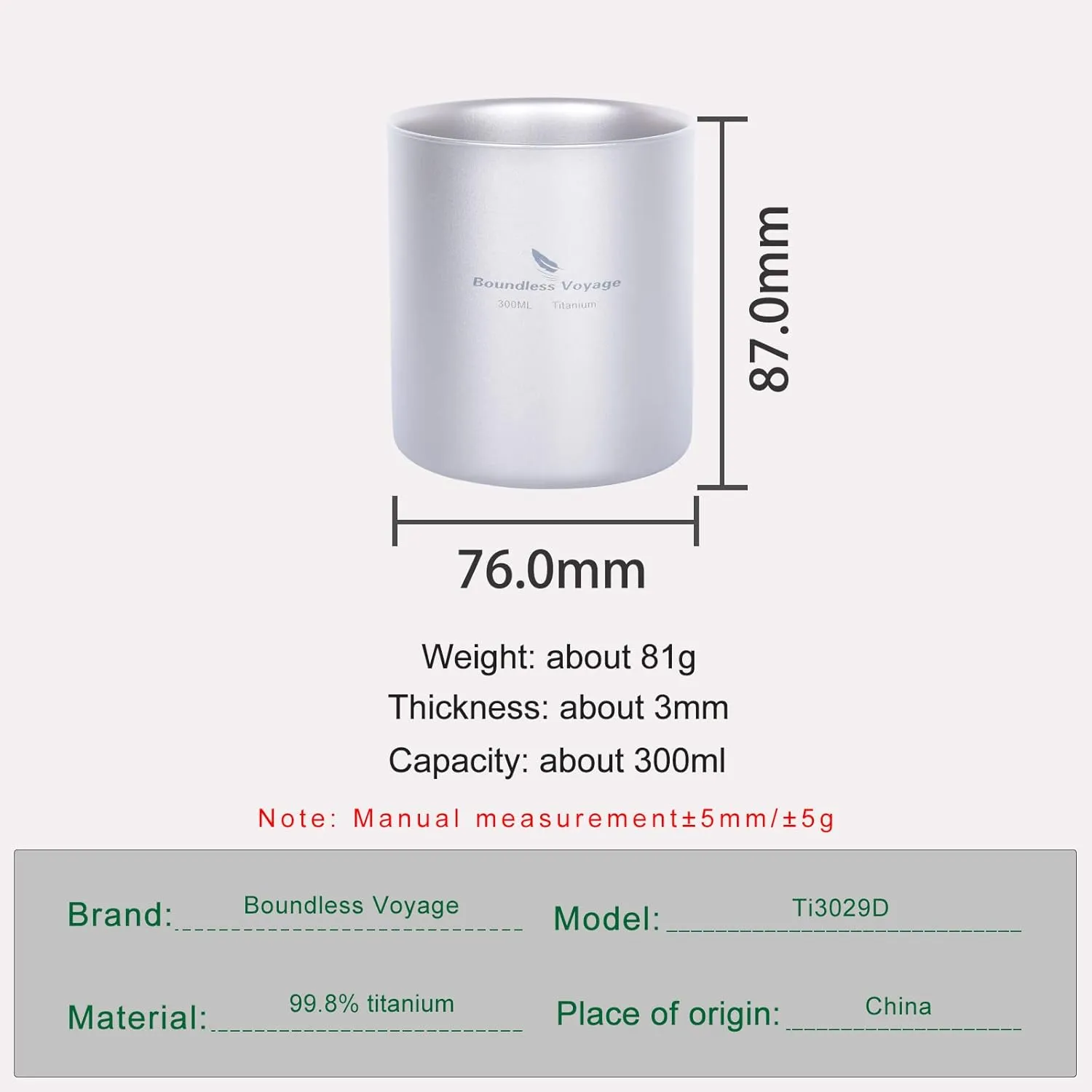 Boundless Voyage 4 in 1 Titanium Cup Double Walled Mug Lightweight Anti-scalding Drinkwear for Water Tea Wine Beer Fruit Juice(120ml 180ml 300ml)