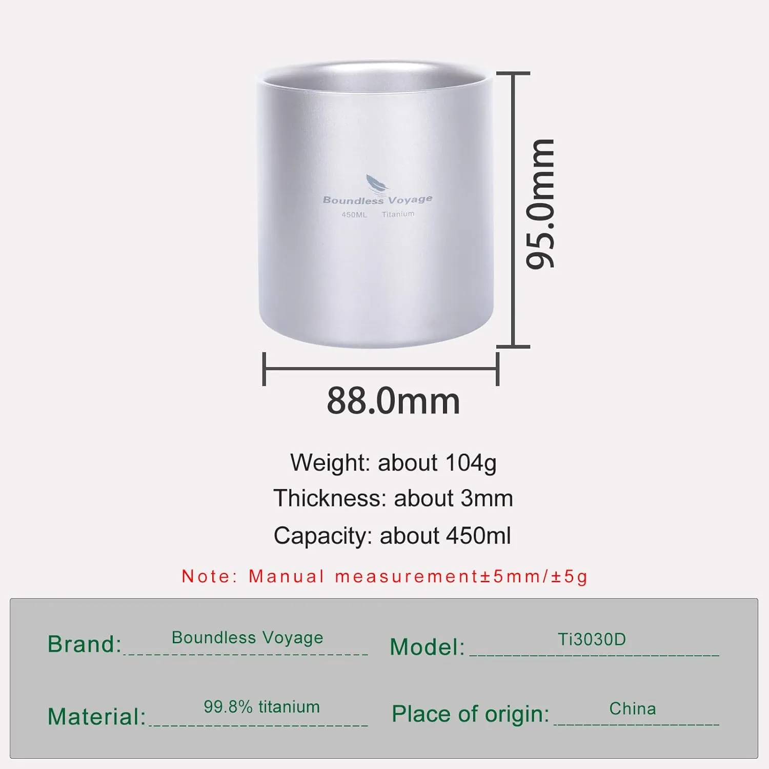 Boundless Voyage 4 in 1 Titanium Cup Double Walled Mug Lightweight Anti-scalding Drinkwear for Water Tea Wine Beer Fruit Juice(120ml 180ml 300ml)