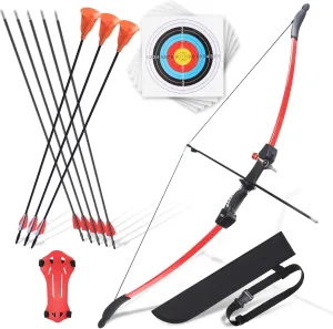 Bow and Arrow for Teens Beginners Adults Longbow Kit 8 Arrows 5 Target Face Archery Recurve Bow Set Backyard Games Gift for Outdoor Sports