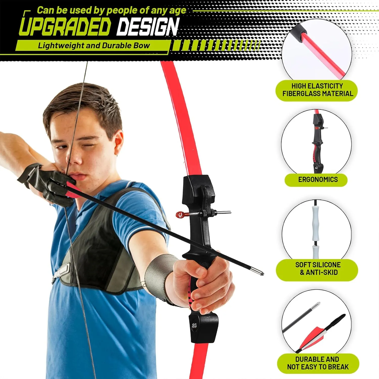 Bow and Arrow for Teens Beginners Adults Longbow Kit 8 Arrows 5 Target Face Archery Recurve Bow Set Backyard Games Gift for Outdoor Sports