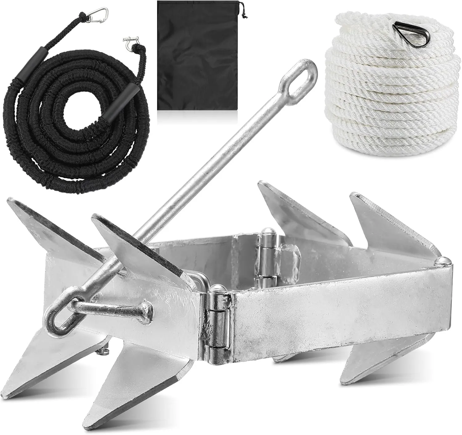 Box Anchor Kit - Folding 19lb Boat Slide Cube Anchor with 100ft Nylon Rope Set for Various Sizes Small, Pontoon, Sail, Deck, Fishing Boat