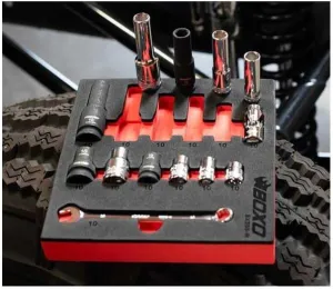 BOXO USA 10mm Socket and Wrench Rescue Kit - 13 Piece Set in Deep EVA Foam Tool Storage Solution - 1/4”, 3/8” and 1/2” 6-Point Chrome and 6-Point Impact Socket