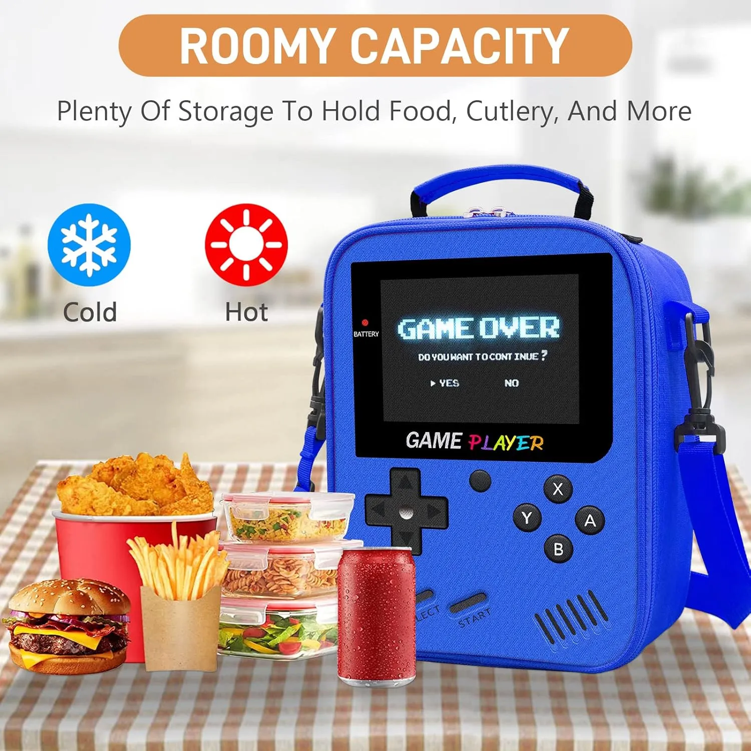 Boys Lunch Box for School, Gamer Kids Lunch Bag for Boys Girls, Insulated Video Game Lunchbox Waterproof Leakproof with Adjustable Shoulder Strap
