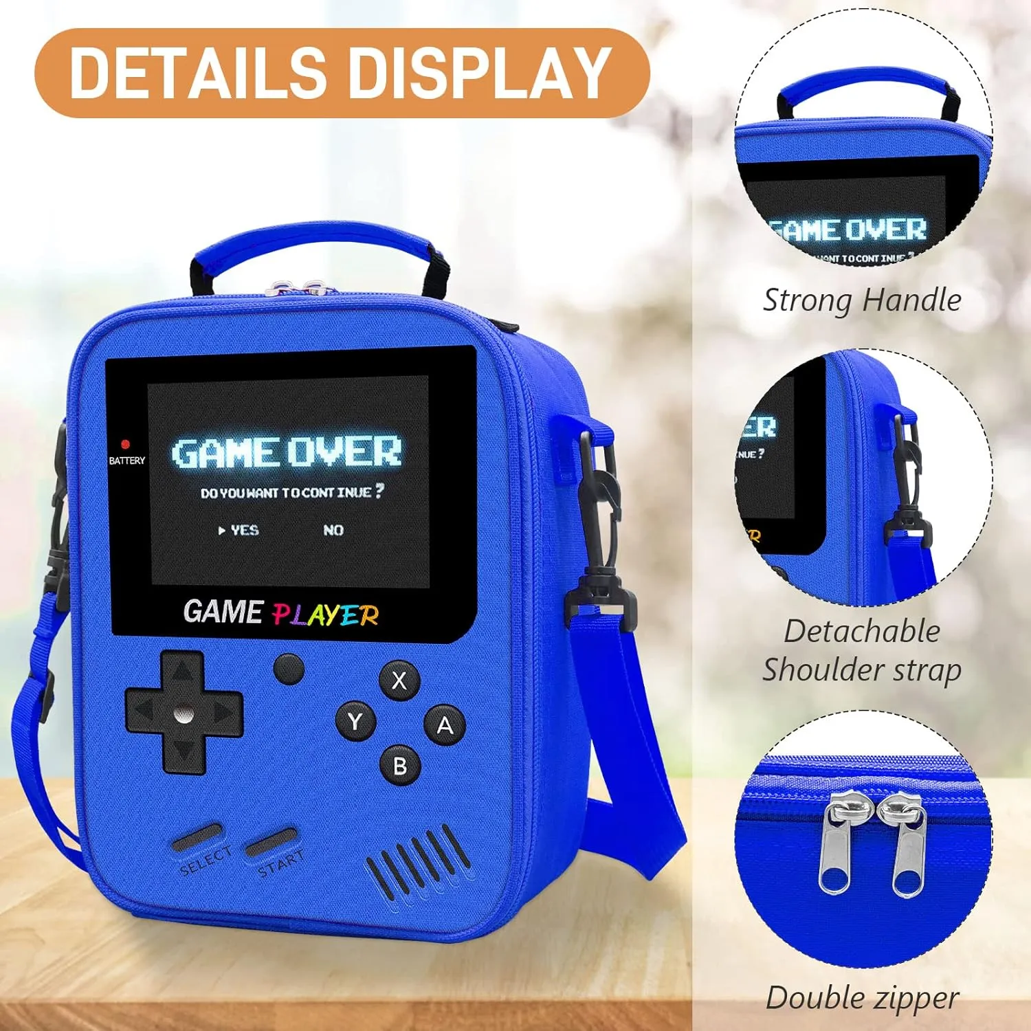 Boys Lunch Box for School, Gamer Kids Lunch Bag for Boys Girls, Insulated Video Game Lunchbox Waterproof Leakproof with Adjustable Shoulder Strap