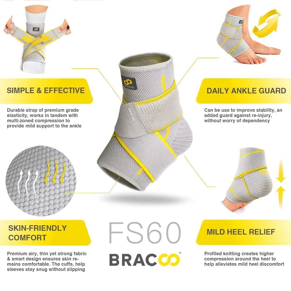 Bracoo 2 Pack Ankle Brace Compression Sleeve for Women & Men, Adjustable Ankle Support Strap for Sprained, Plantar Fasciitis, Pain Relief, Injury Recovery, Running, Workout, GYM, FS60