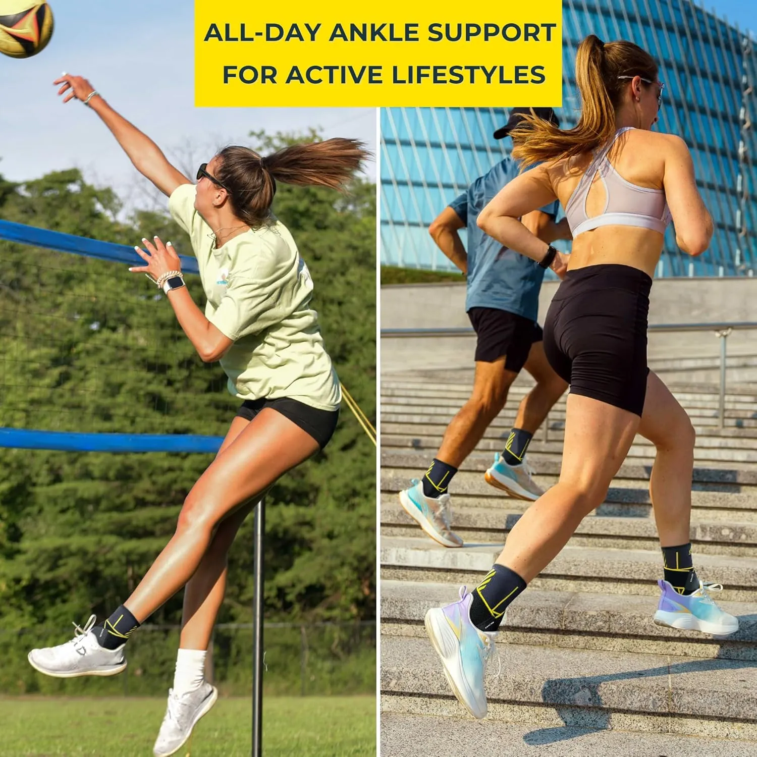 Bracoo 2 Pack Ankle Brace Compression Sleeve for Women & Men, Adjustable Ankle Support Strap for Sprained, Plantar Fasciitis, Pain Relief, Injury Recovery, Running, Workout, GYM, FS60