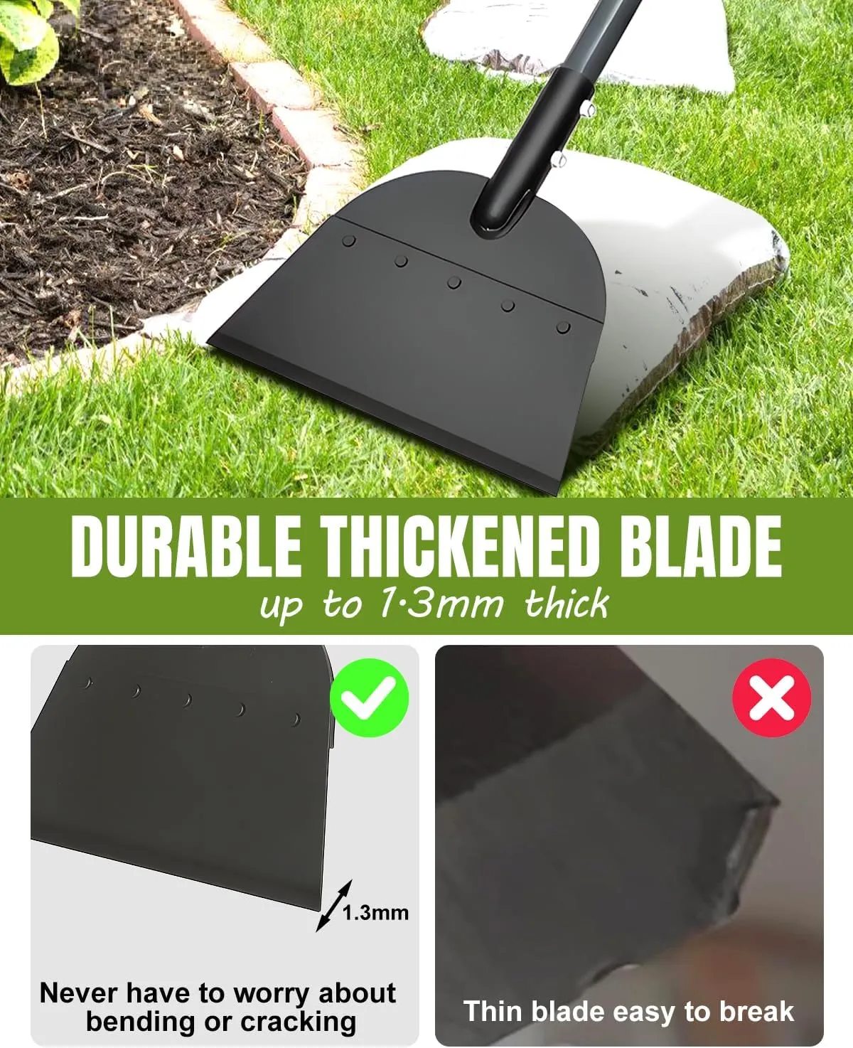 Breeze Touch 68in Metal Garden Weed Shovel, Heavy Duty Garden Flat Spade with Long Handle, Adjustable Length Tool for Sidewalks, Remove Weeds, Moss, Dirt, Patio Cleaner