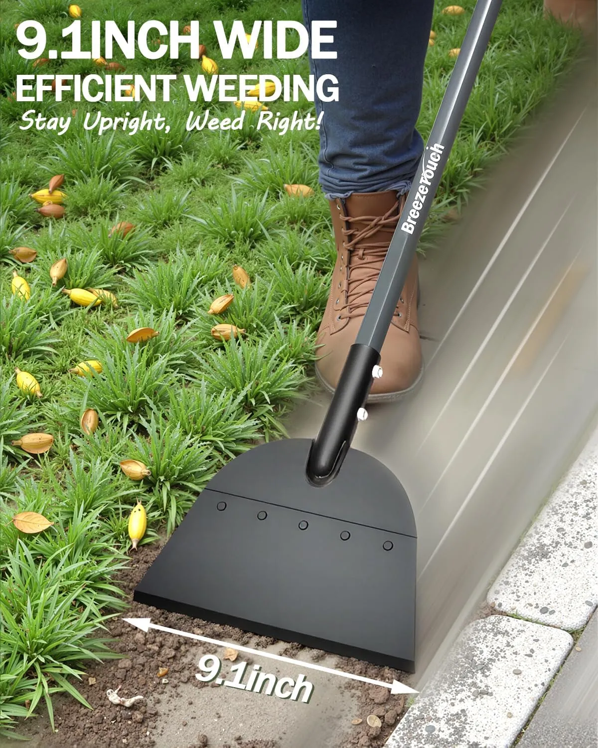 Breeze Touch 68in Metal Garden Weed Shovel, Heavy Duty Garden Flat Spade with Long Handle, Adjustable Length Tool for Sidewalks, Remove Weeds, Moss, Dirt, Patio Cleaner