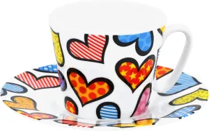 BRITTO Romero Bone China Espresso Cup & Saucer, 3.3 oz, Hearts, Artwork Design