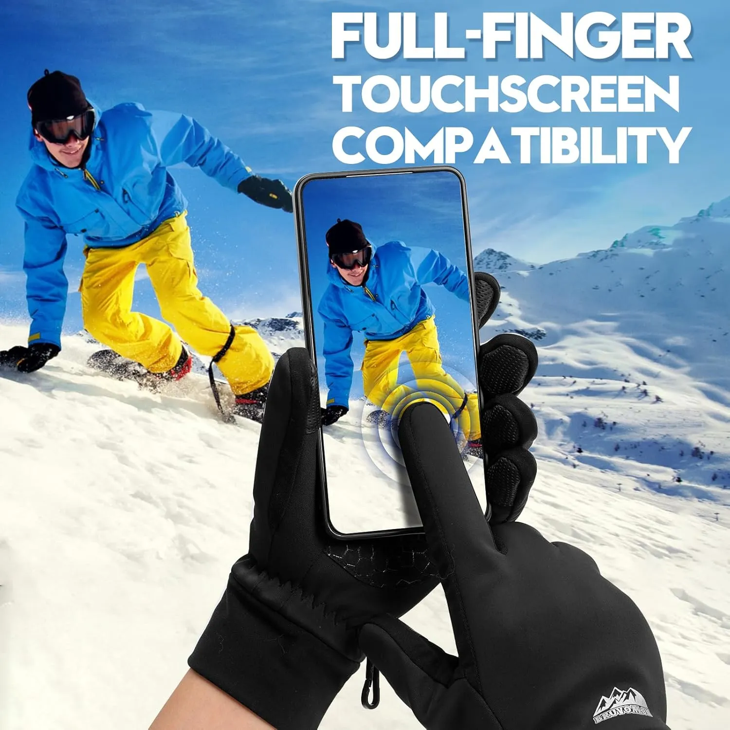 Bruvoalon W429 Winter Gloves for Women & Men - 3M Thermal Insulation & Lycra Fabric Surface & Windproof Coating, Touchscreen, Anti-Slip for Skiing, Running, Cycling, Hiking, Sports, Cold Weather