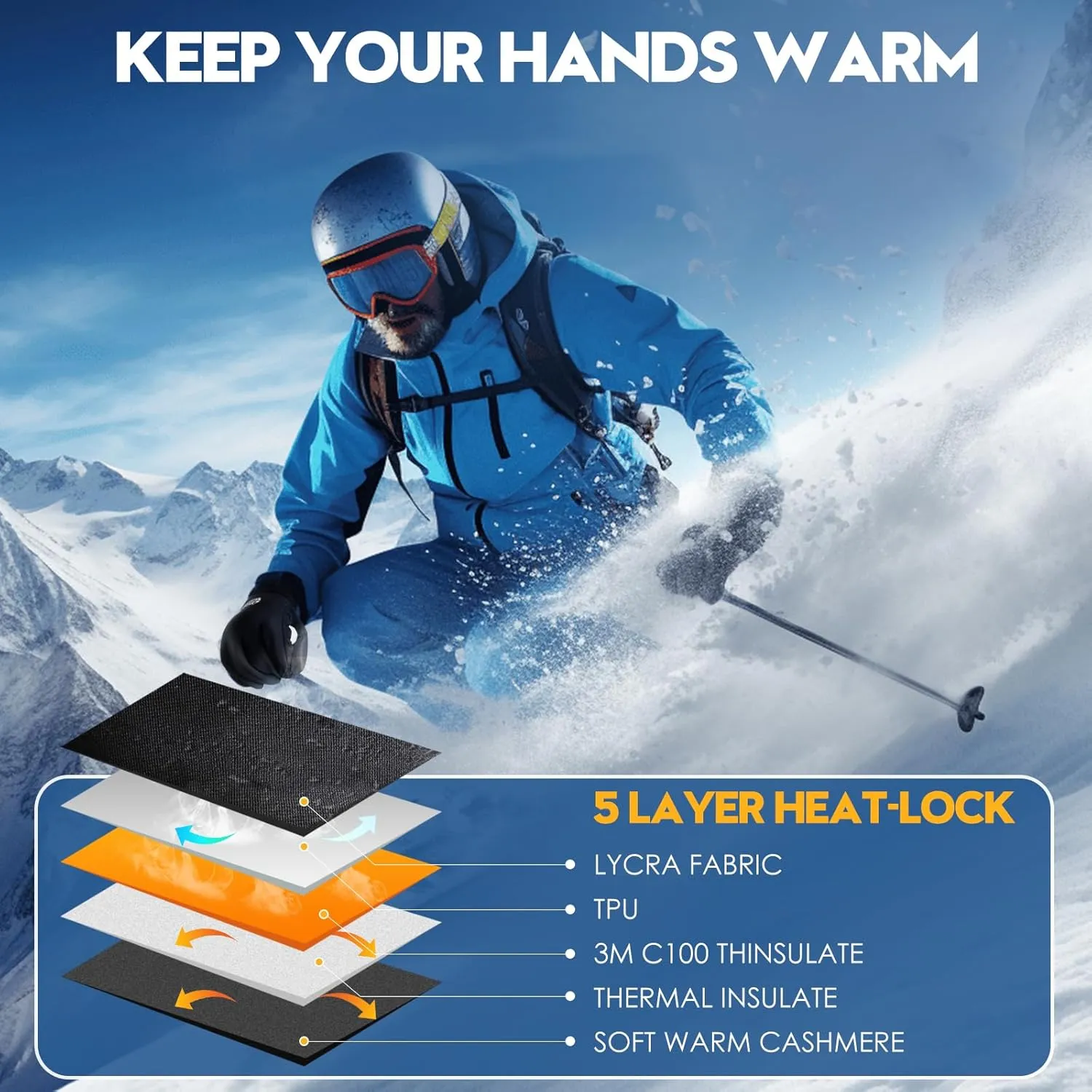 Bruvoalon W429 Winter Gloves for Women & Men - 3M Thermal Insulation & Lycra Fabric Surface & Windproof Coating, Touchscreen, Anti-Slip for Skiing, Running, Cycling, Hiking, Sports, Cold Weather