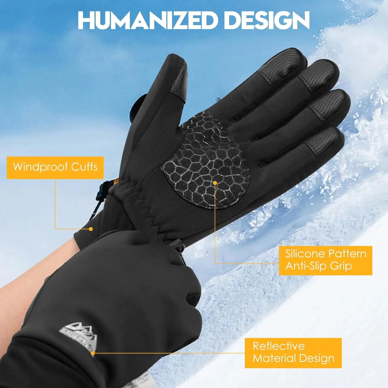 Bruvoalon W429 Winter Gloves for Women & Men - 3M Thermal Insulation & Lycra Fabric Surface & Windproof Coating, Touchscreen, Anti-Slip for Skiing, Running, Cycling, Hiking, Sports, Cold Weather