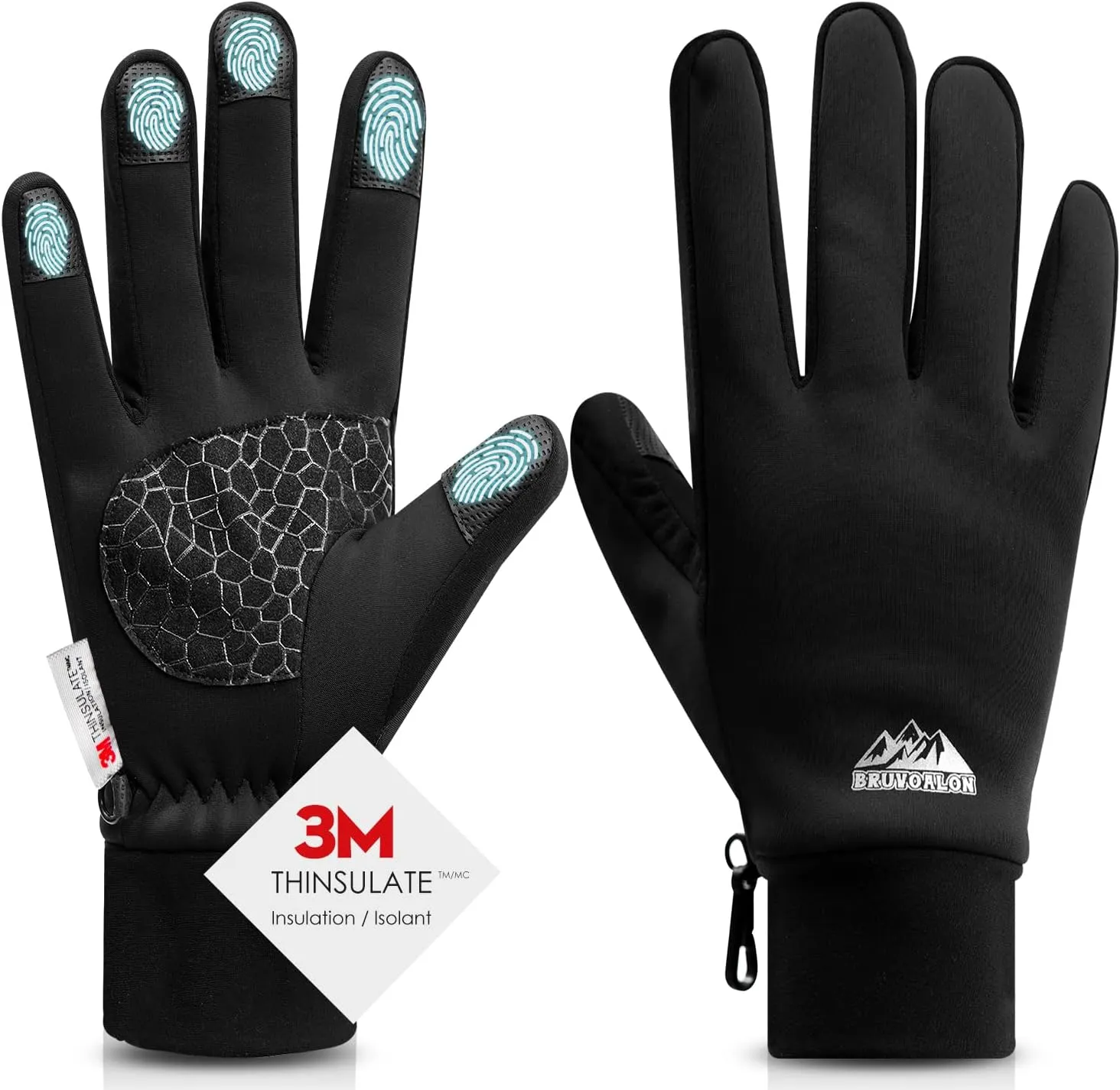 Bruvoalon W429 Winter Gloves for Women & Men - 3M Thermal Insulation & Lycra Fabric Surface & Windproof Coating, Touchscreen, Anti-Slip for Skiing, Running, Cycling, Hiking, Sports, Cold Weather