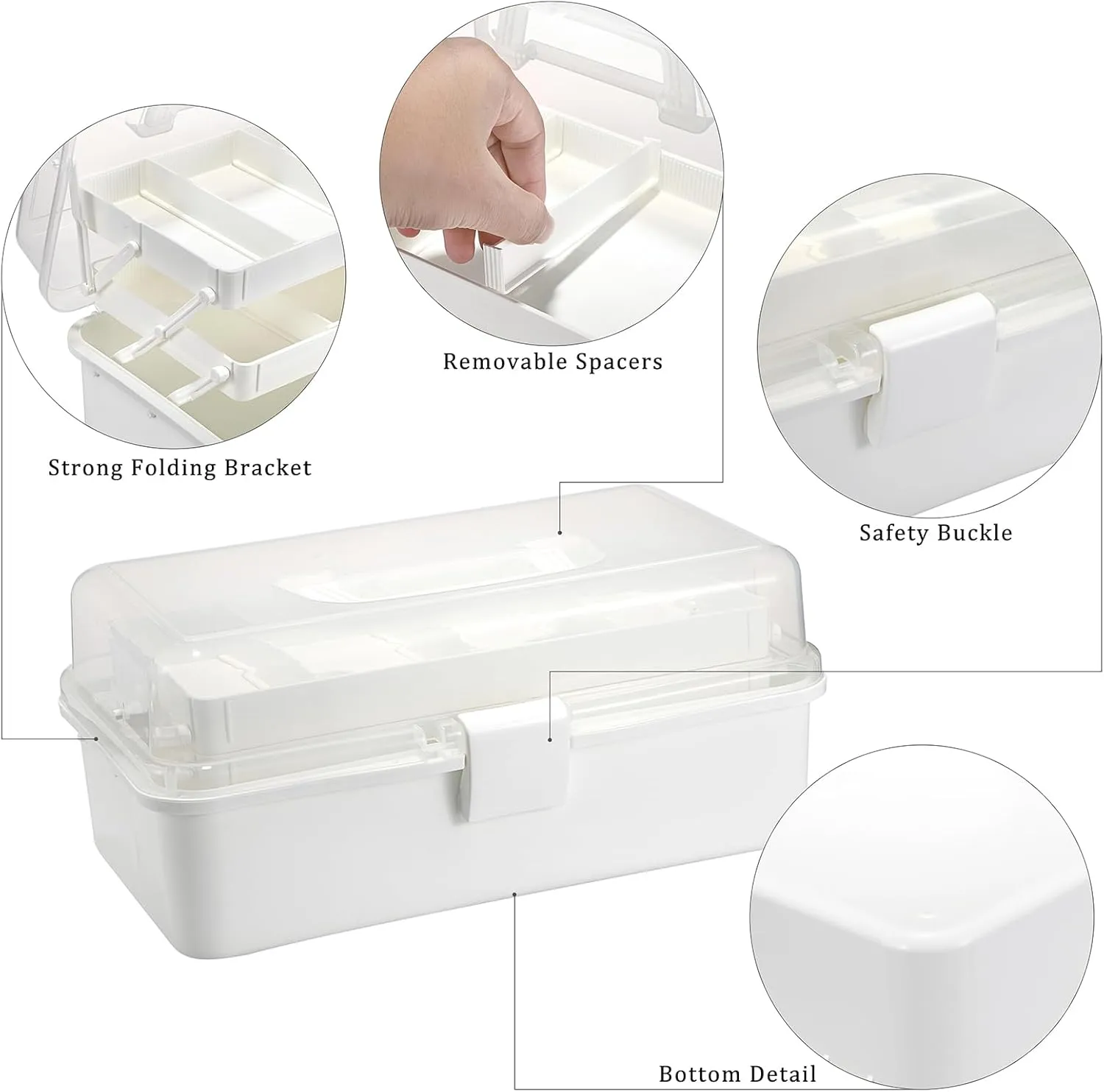 BTSKY 3-Layer Plastic Dividing Storage Box Craft Organizer and Storage with Adjustable Spacers Portable Handled Art Supply Organizer Multipurpose Home Utility Box for Medicine Box Sewing Box Organizer (Beige White)