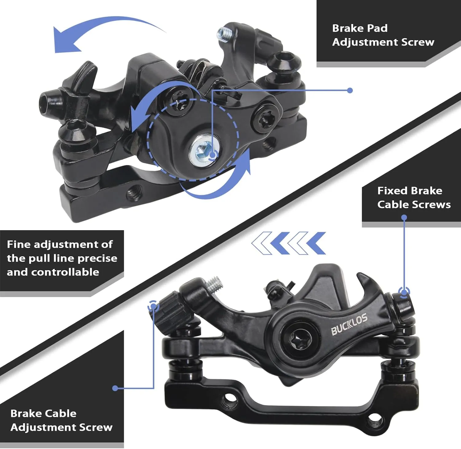 BUCKLOS Mountain Bike Disc Brake kit, MTB Mechanical Line Pulling Disc Brakes Caliper with Aluminum Alloy Levers /160mm Rotor,/is/PM Universal Adapter for Ebike/Folding Bike/Scooter/Fat Bike