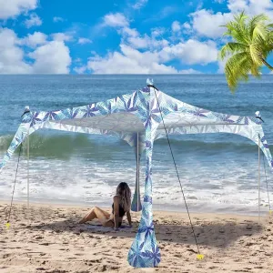 Buheco Beach Tent Pop Up Shade 10x10ft Beach Canopy Sun Shelter UPF50  with 4 Foldable Poles-Portable Carrying Bag-Sand Shovel-Ground Pegs-Windproof Ropes for Outdoor Family Camping-Fishing- Picnic