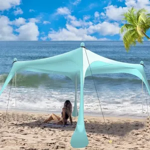 Buheco Beach Tent Pop Up Shade 10x10ft Beach Canopy Sun Shelter UPF50  with 4 Foldable Poles-Portable Carrying Bag-Sand Shovel-Ground Pegs-Windproof Ropes for Outdoor Family Camping-Fishing- Picnic