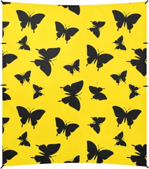 Burbuja Black Butterfly on Yellow Beach Canopy Windproof Beach Tent Sun Shade with 4 Sandbags & Sand Shovel, Portable Sun Shelter for Family Camping Picnic