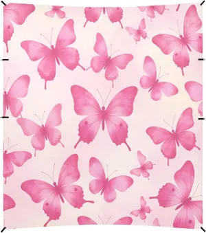 Burbuja Butterfly on Pink Beach Canopy Windproof Beach Tent Sun Shade with 4 Sandbags & Sand Shovel, Portable Sun Shelter for Family Camping Picnic