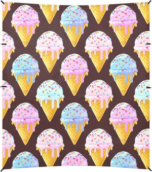 Burbuja Colorful Ice Cream Beach Canopy Windproof Beach Tent Sun Shade with 4 Sandbags & Sand Shovel, Portable Sun Shelter for Family Camping Picnic