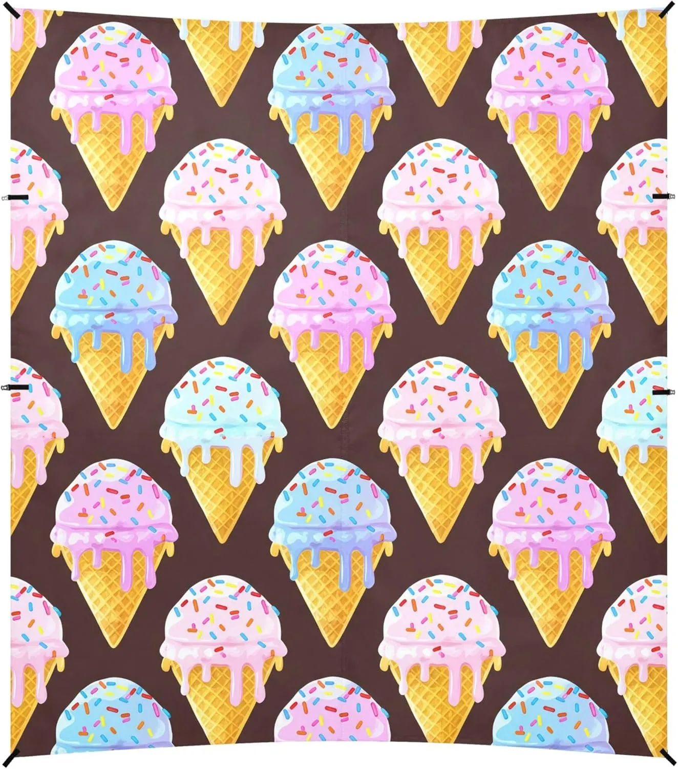 Burbuja Colorful Ice Cream Beach Canopy Windproof Beach Tent Sun Shade with 4 Sandbags & Sand Shovel, Portable Sun Shelter for Family Camping Picnic