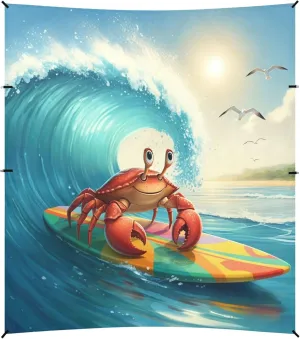 Burbuja Crab on A Surf Board Beach Canopy Windproof Beach Tent Sun Shade with 4 Sandbags & Sand Shovel, Portable Sun Shelter for Family Camping Picnic